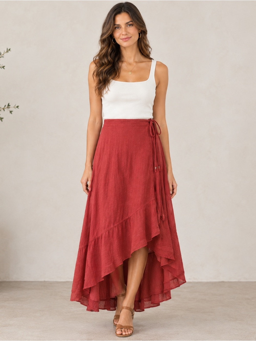 Abercrombie & Fitch Asymmetrical Rust Red High-Low Wrap Skirt Adjustable Waist